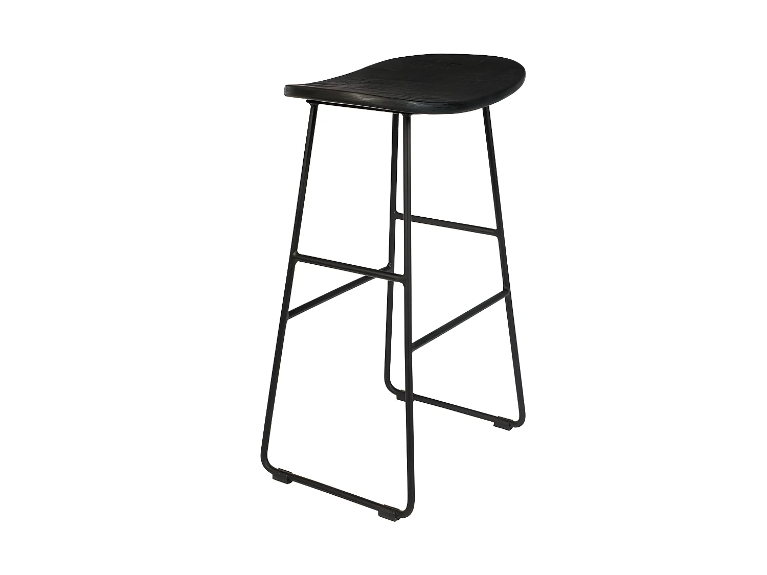 Tangle - Tabouret de bar en teck recyclé et métal H62cm - Noir