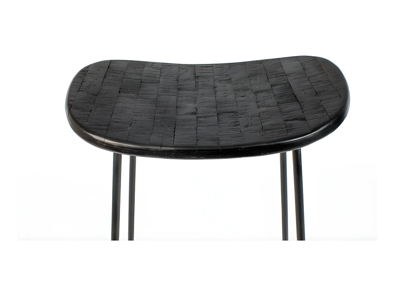 Tangle - Tabouret de bar en teck recyclé et métal H62cm - Noir