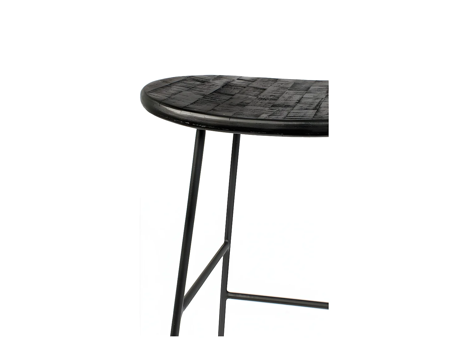 Tangle - Tabouret de bar en teck recyclé et métal H62cm - Noir