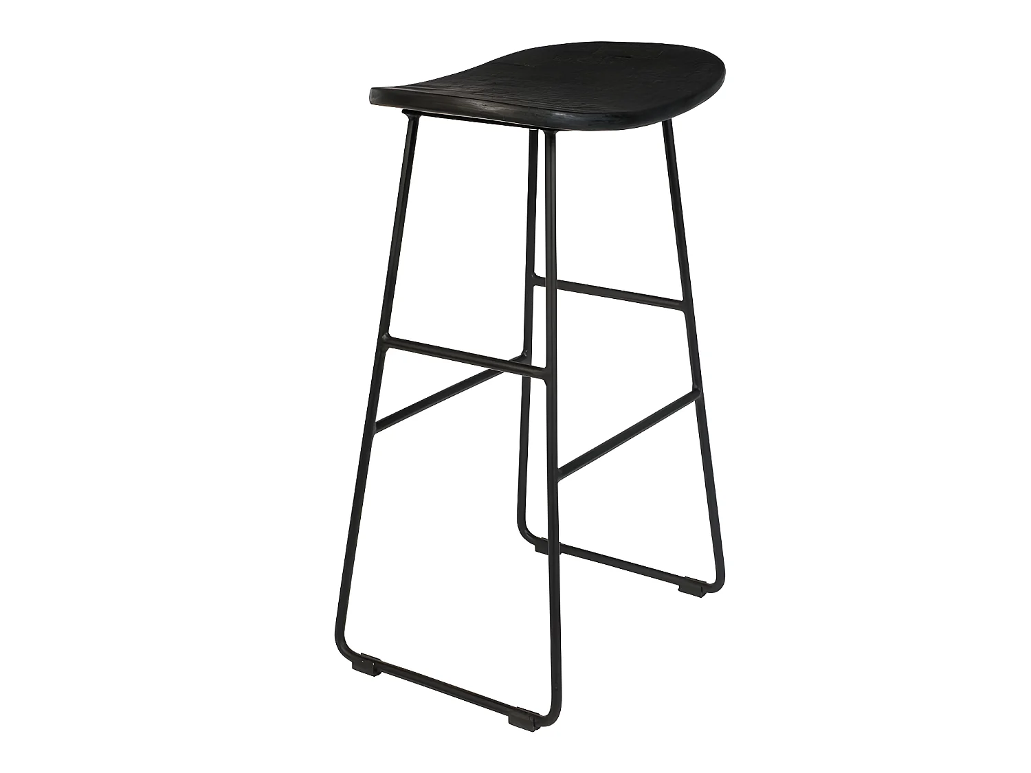 Tangle - Tabouret de bar en teck recyclé et métal H62cm - Noir