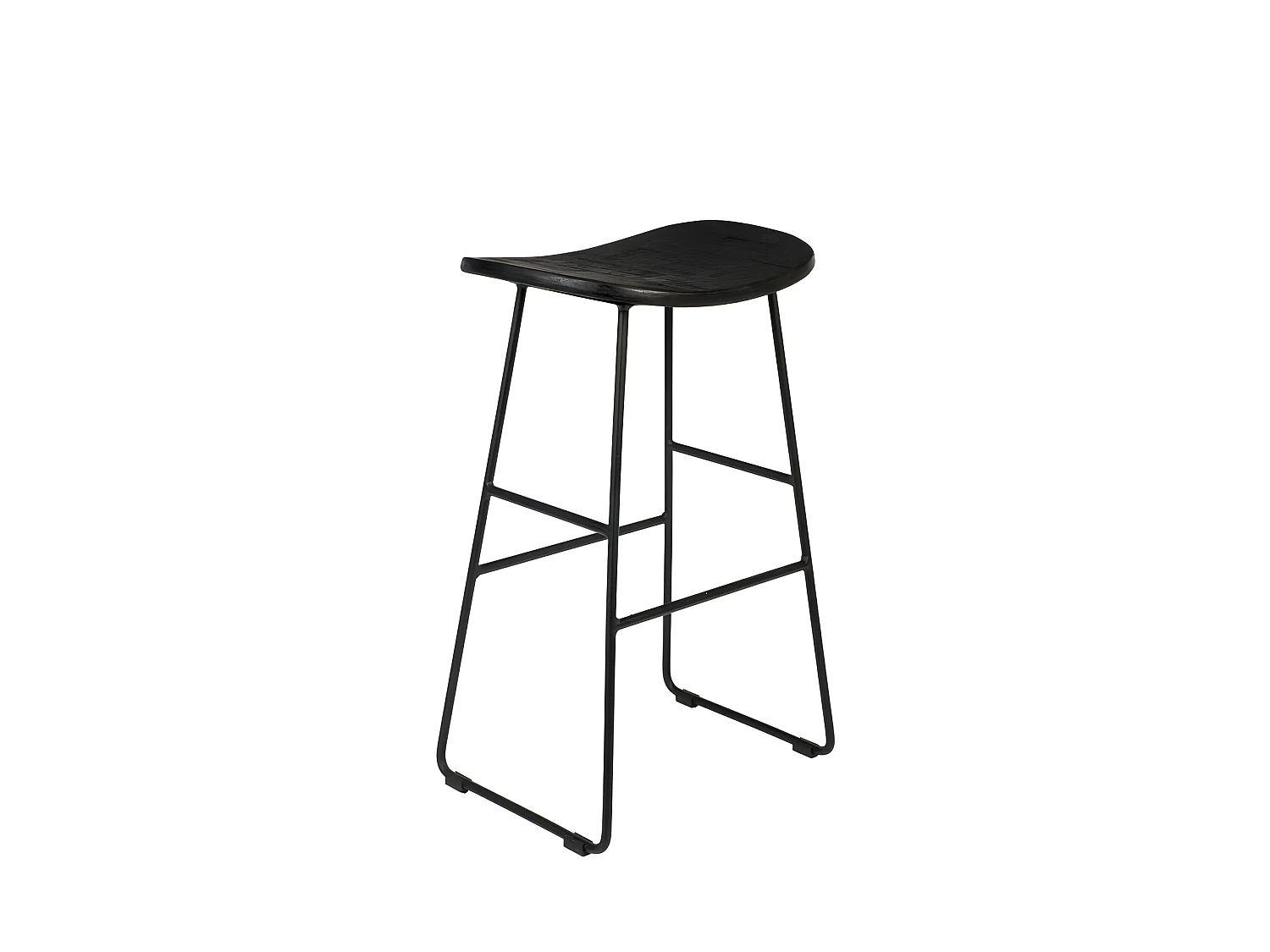 Tangle - Tabouret de bar en teck recyclé et métal H62cm - Noir