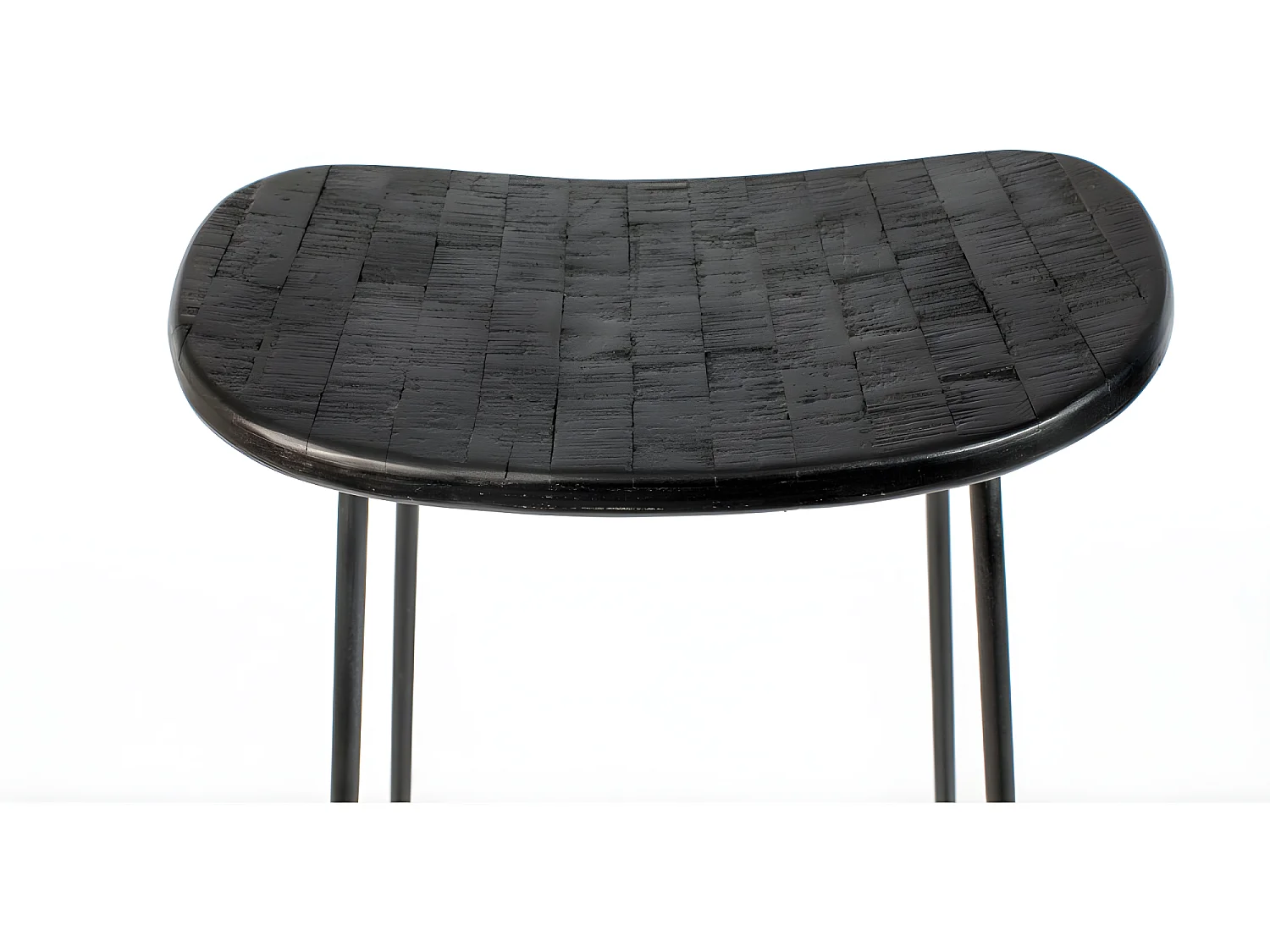 Tangle - Tabouret de bar en teck recyclé et métal H62cm - Noir