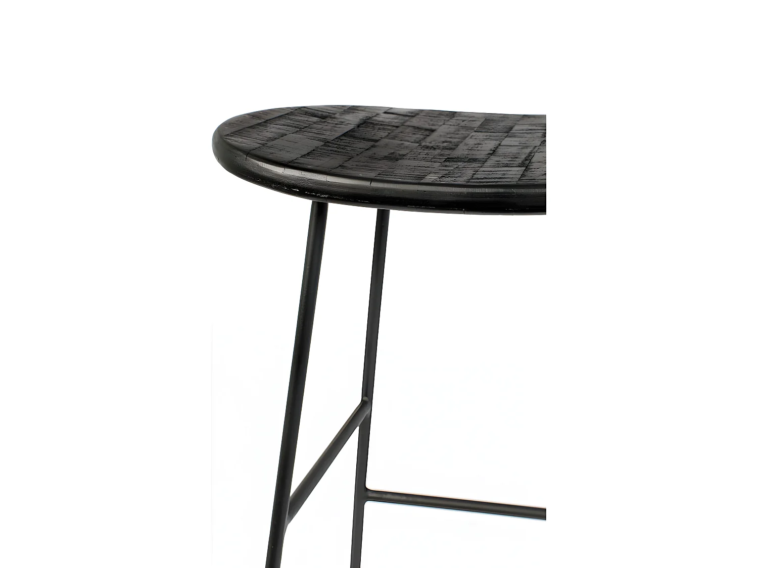 Tangle - Tabouret de bar en teck recyclé et métal H62cm - Noir