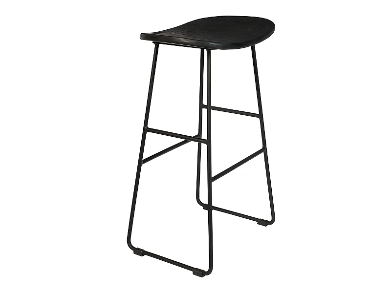 Tangle - Tabouret de bar en teck recyclé et métal H62cm - Noir