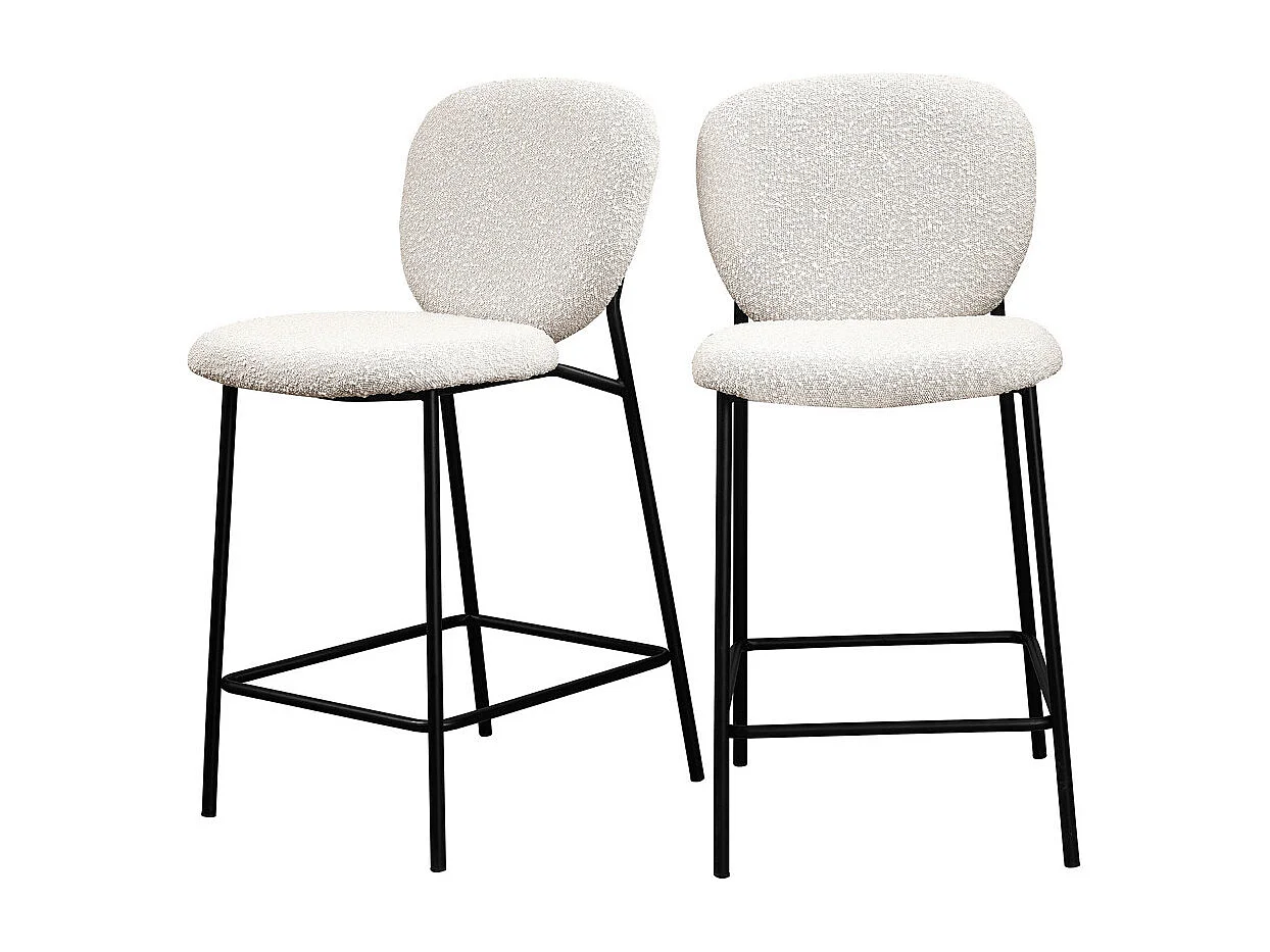 DALBY - Lot de 2 tabourets de bar en tissu bouclette et métal H65cm - Écru