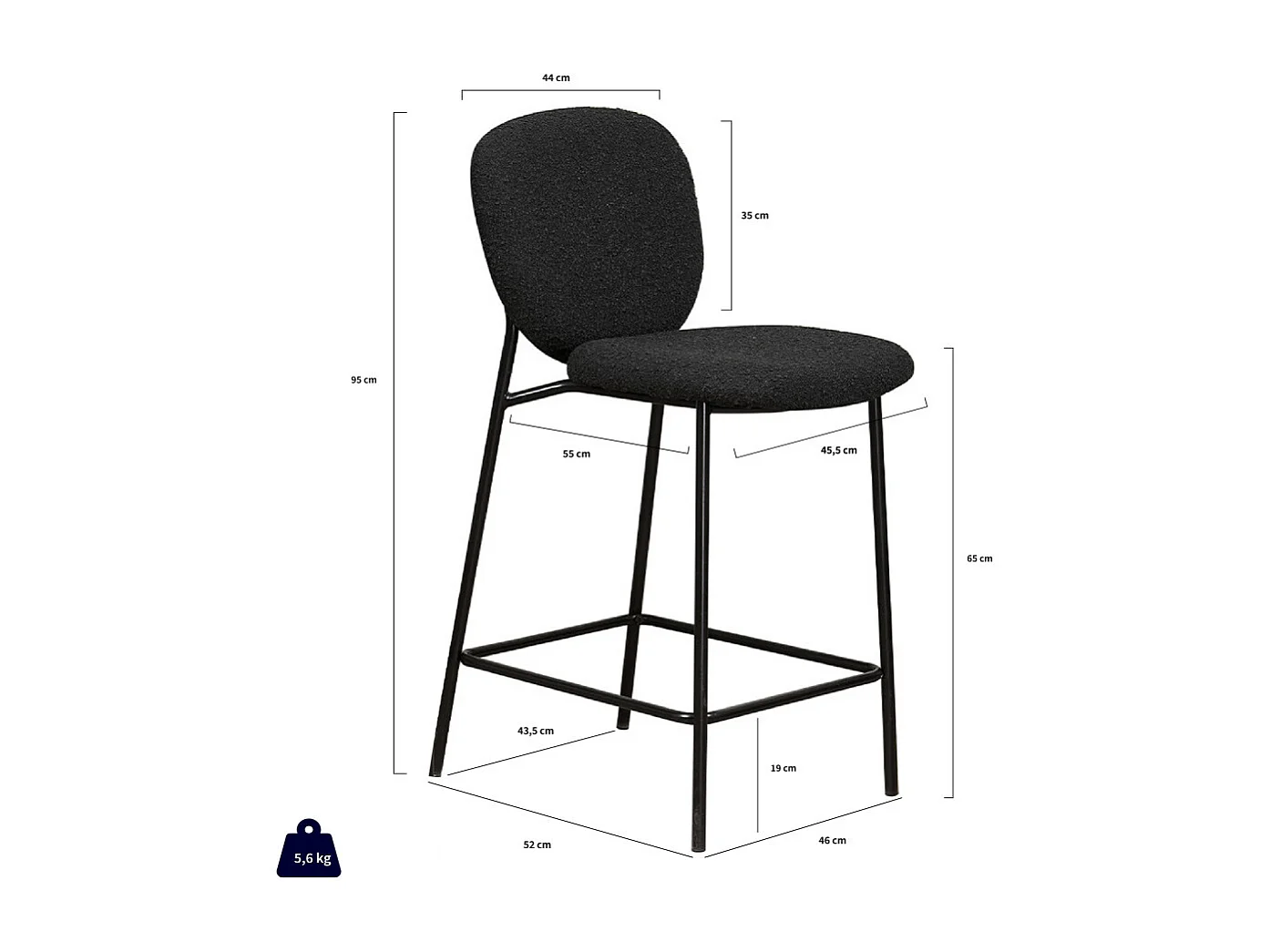 DALBY - Lot de 2 tabourets de bar en tissu bouclette et métal H65cm - Écru