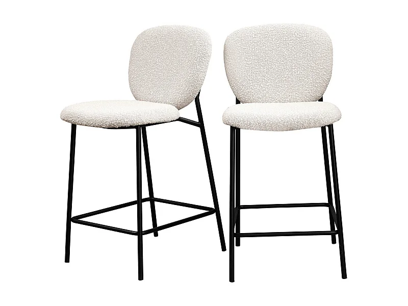 DALBY - Lot de 2 tabourets de bar en tissu bouclette et métal H65cm - Écru