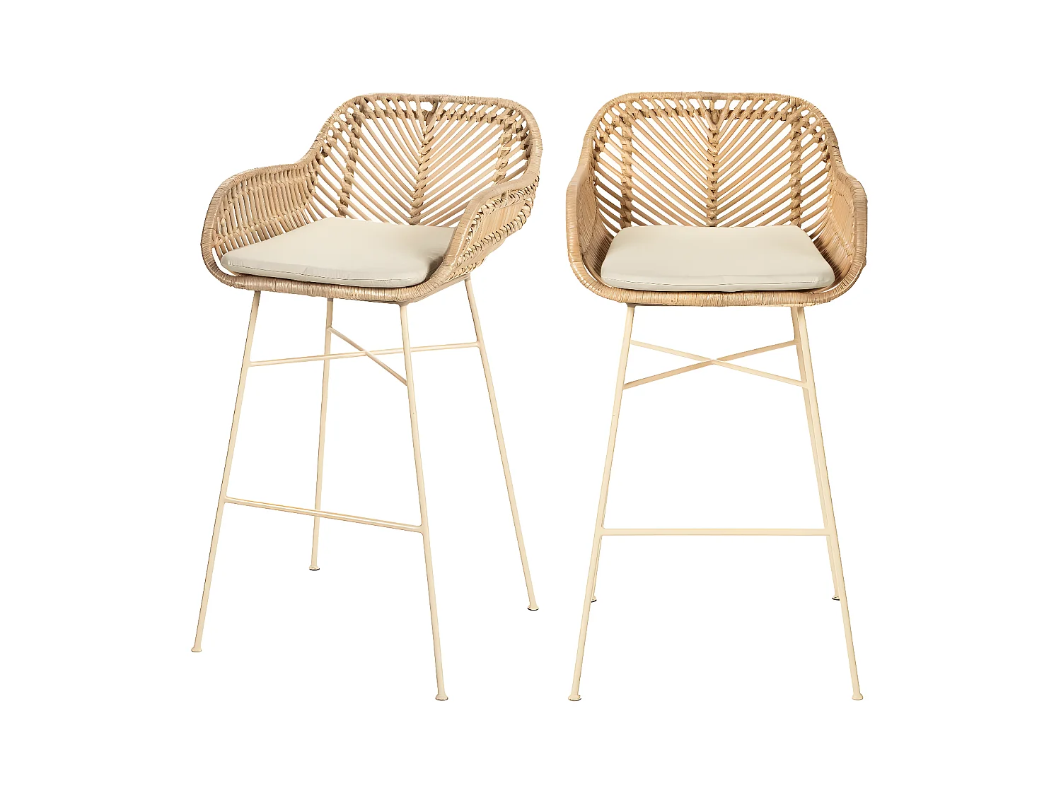 Nunuhai - Lot de 2 tabourets de bar en rotin pieds beiges H68cm - Naturel