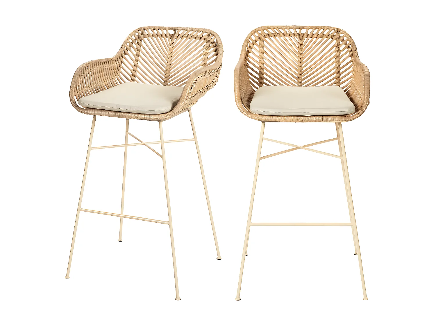 Nunuhai - Lot de 2 tabourets de bar en rotin pieds beiges H68cm - Naturel