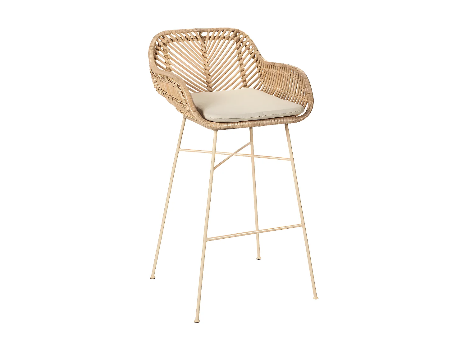 Nunuhai - Lot de 2 tabourets de bar en rotin pieds beiges H68cm - Naturel