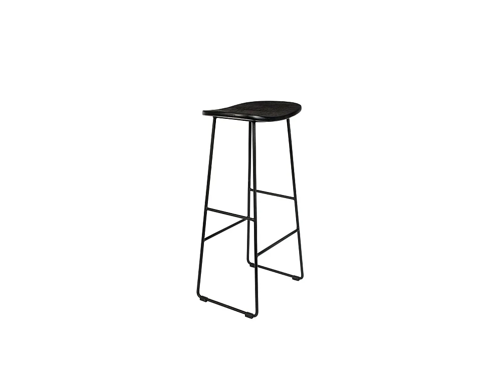 Tangle - Tabouret de bar en teck recyclé et métal H76cm - Noir