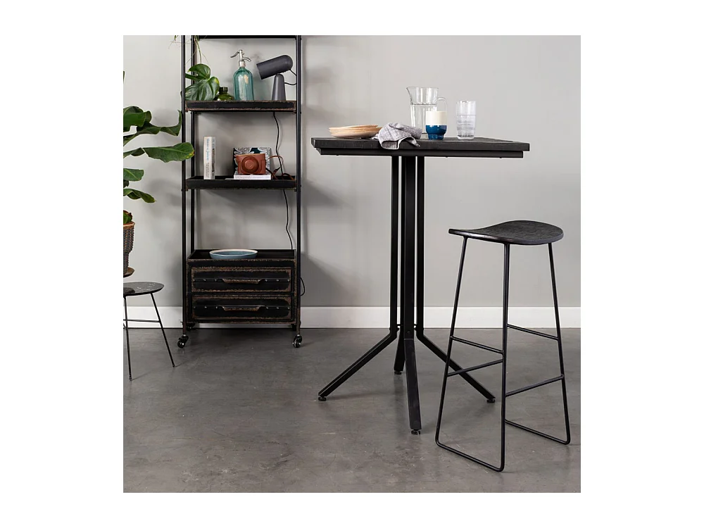 Tangle - Tabouret de bar en teck recyclé et métal H76cm - Noir