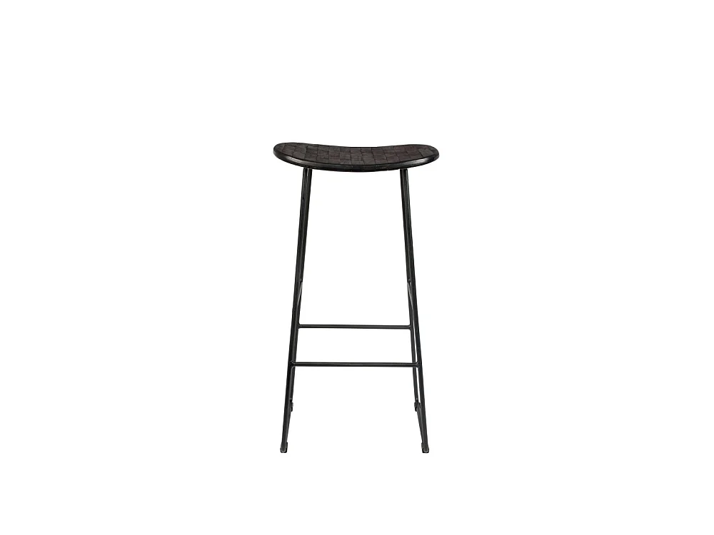 Tangle - Tabouret de bar en teck recyclé et métal H76cm - Noir