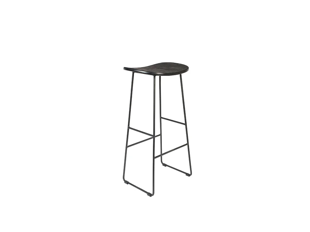 Tangle - Tabouret de bar en teck recyclé et métal H76cm - Noir