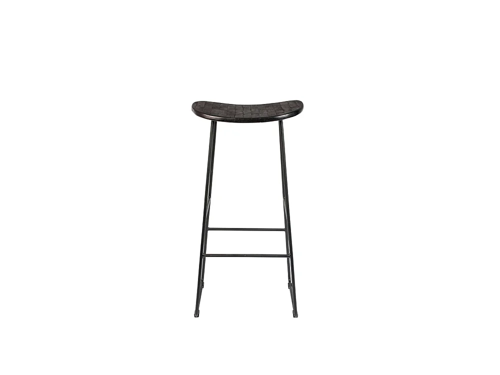 Tangle - Tabouret de bar en teck recyclé et métal H76cm - Noir