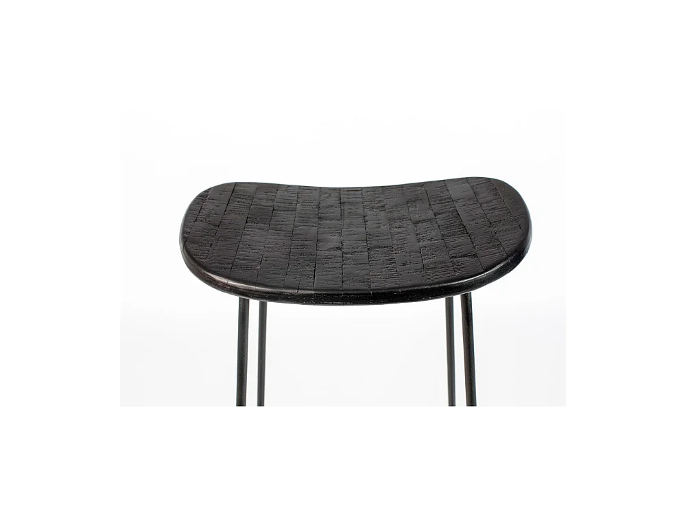 Tangle - Tabouret de bar en teck recyclé et métal H76cm - Noir