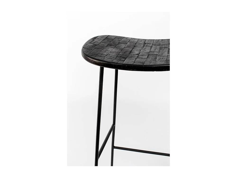 Tangle - Tabouret de bar en teck recyclé et métal H76cm - Noir