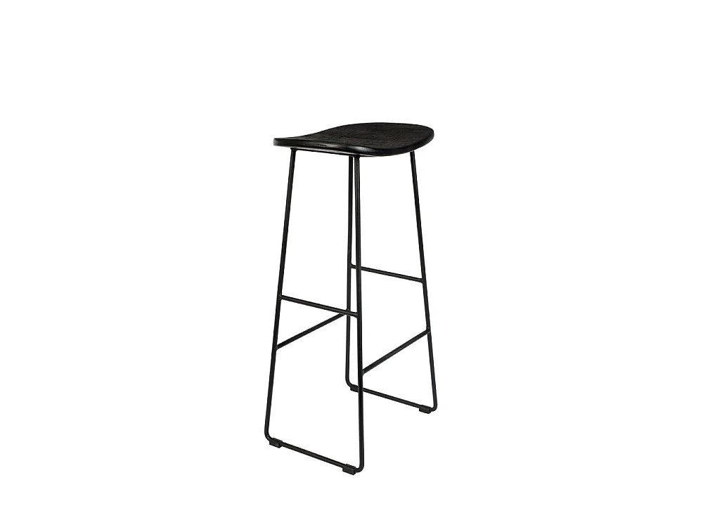 Tangle - Tabouret de bar en teck recyclé et métal H76cm - Noir