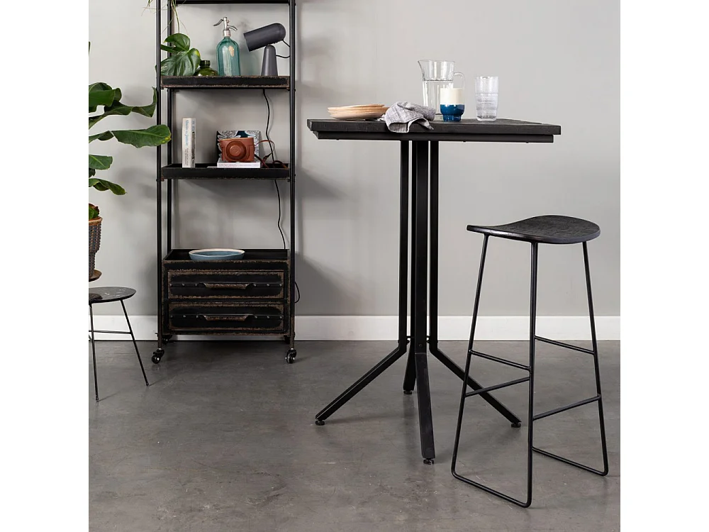 Tangle - Tabouret de bar en teck recyclé et métal H76cm - Noir