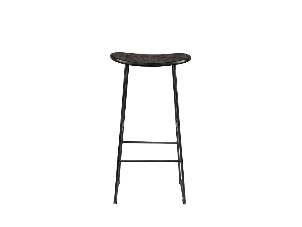Tangle - Tabouret de bar en teck recyclé et métal H76cm - Noir