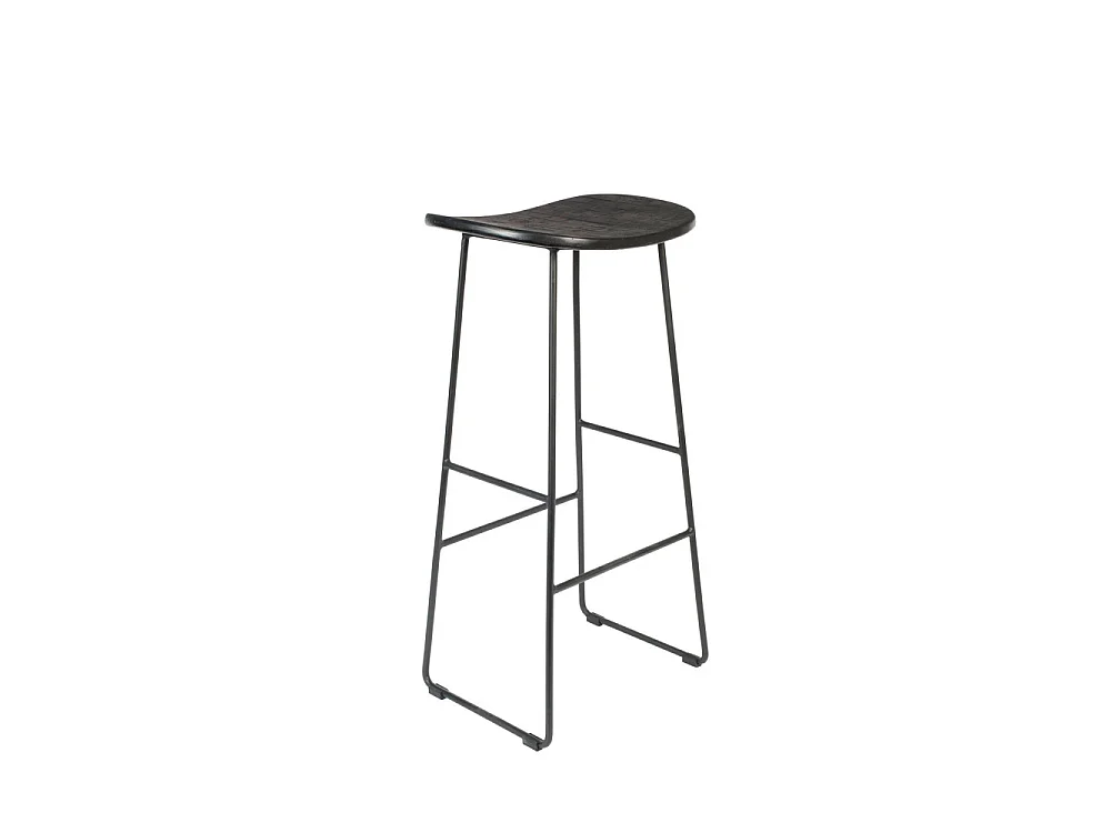 Tangle - Tabouret de bar en teck recyclé et métal H76cm - Noir