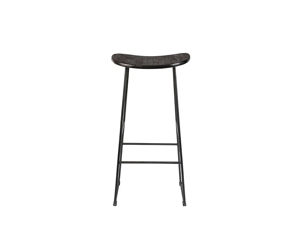 Tangle - Tabouret de bar en teck recyclé et métal H76cm - Noir