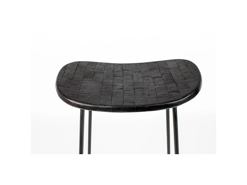 Tangle - Tabouret de bar en teck recyclé et métal H76cm - Noir