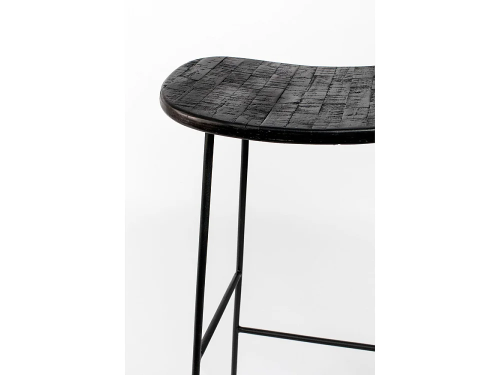 Tangle - Tabouret de bar en teck recyclé et métal H76cm - Noir