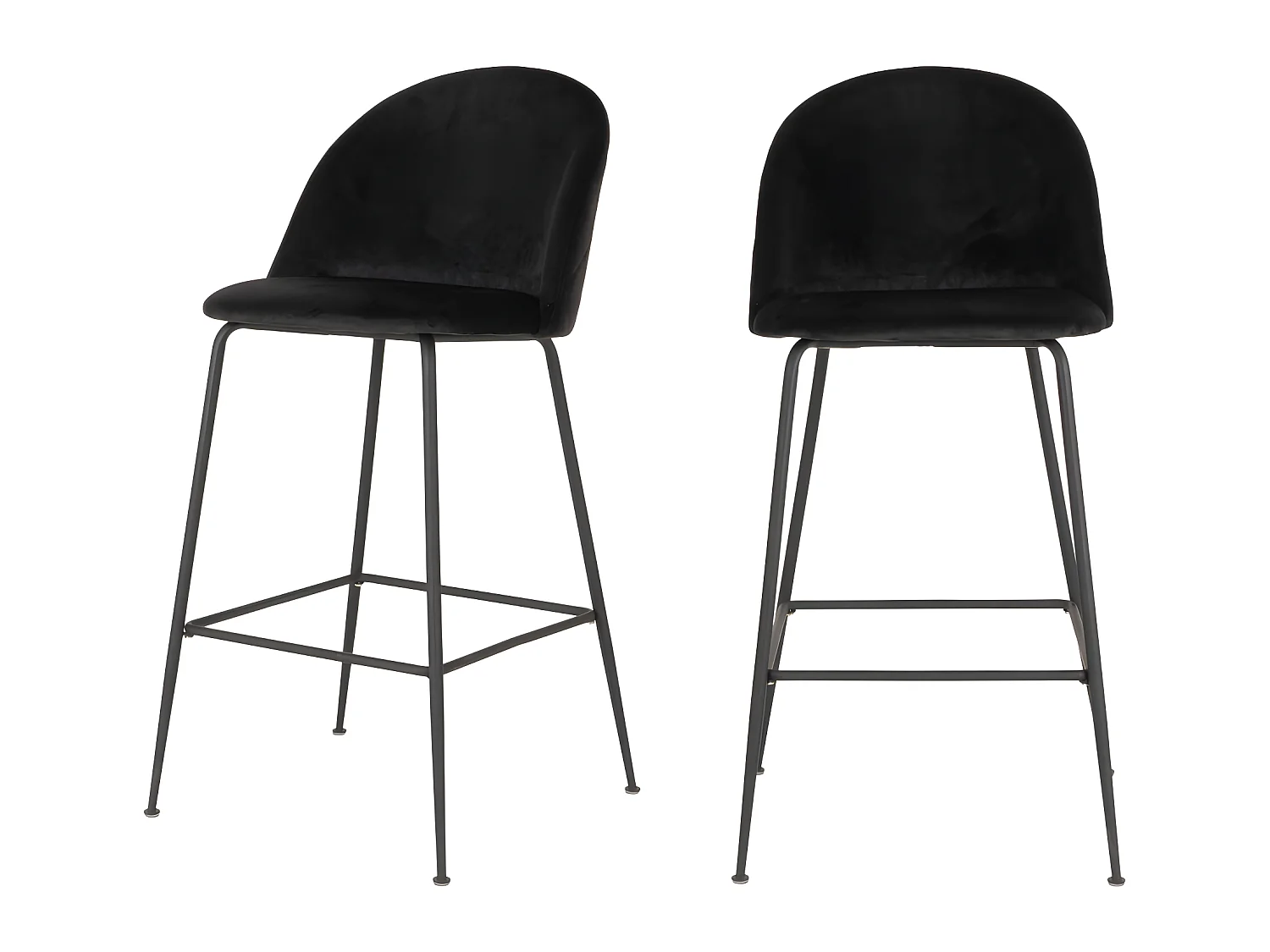 Lausanne - Lot de 2 chaises de bar en velours et métal H77cm - Noir