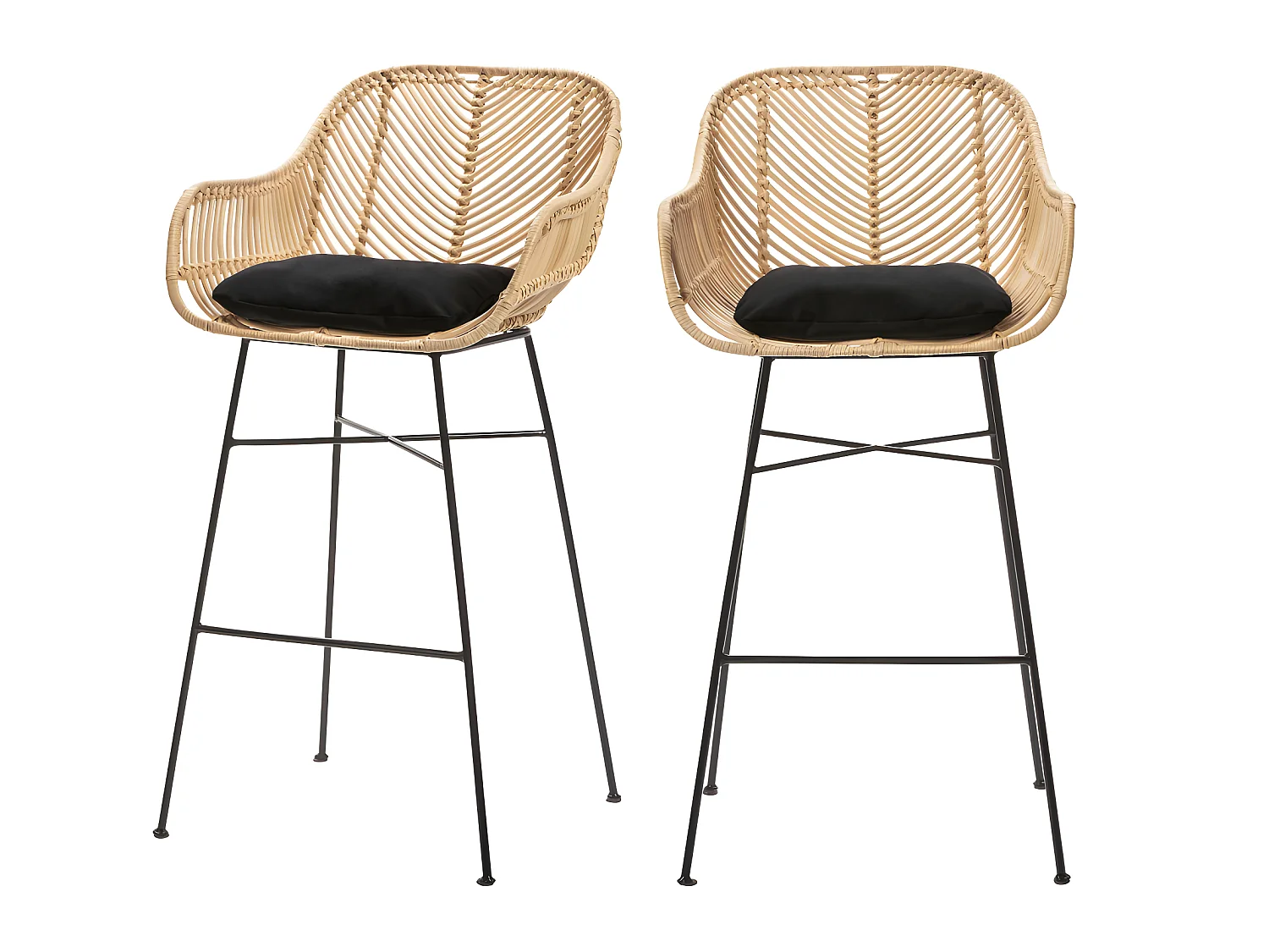 Nunuhai - Lot de 2 tabourets de bar en rotin H68cm - Naturel