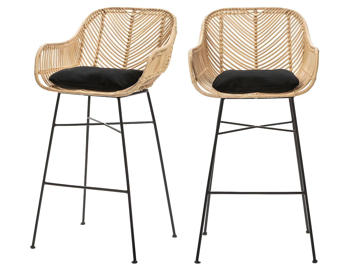 Nunuhai - Lot de 2 tabourets de bar en rotin H68cm - Naturel