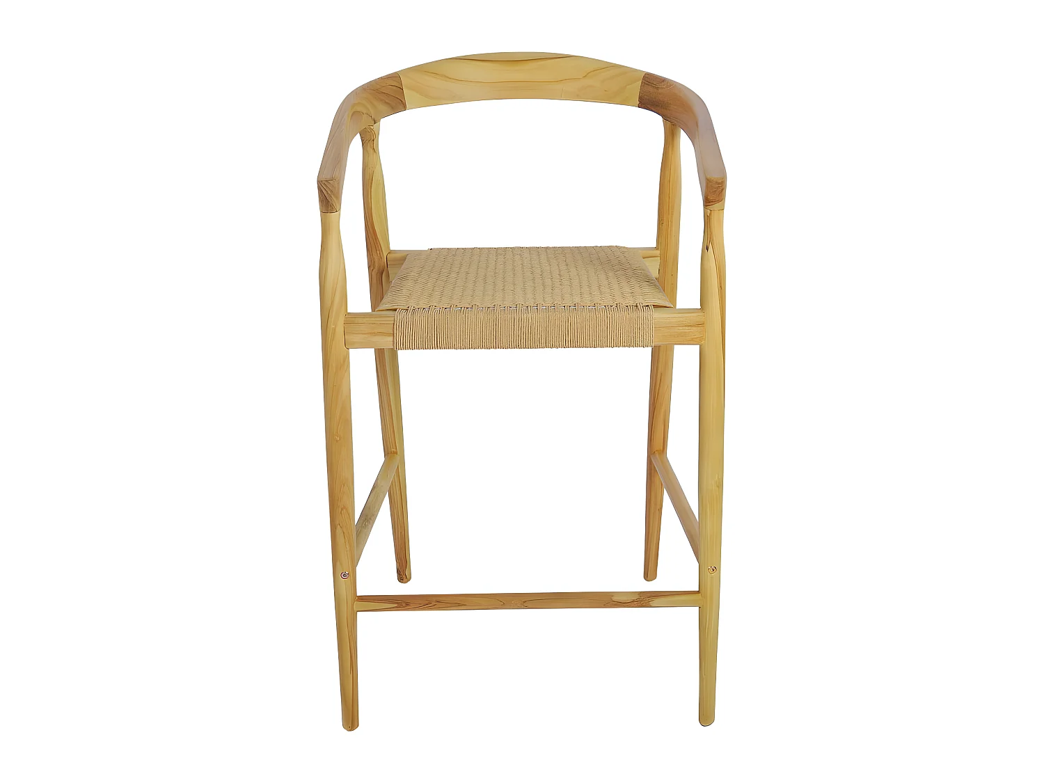 Buri - Lot de 2 fauteuils de bar en teck et corde tressé H65cm - Bois clair