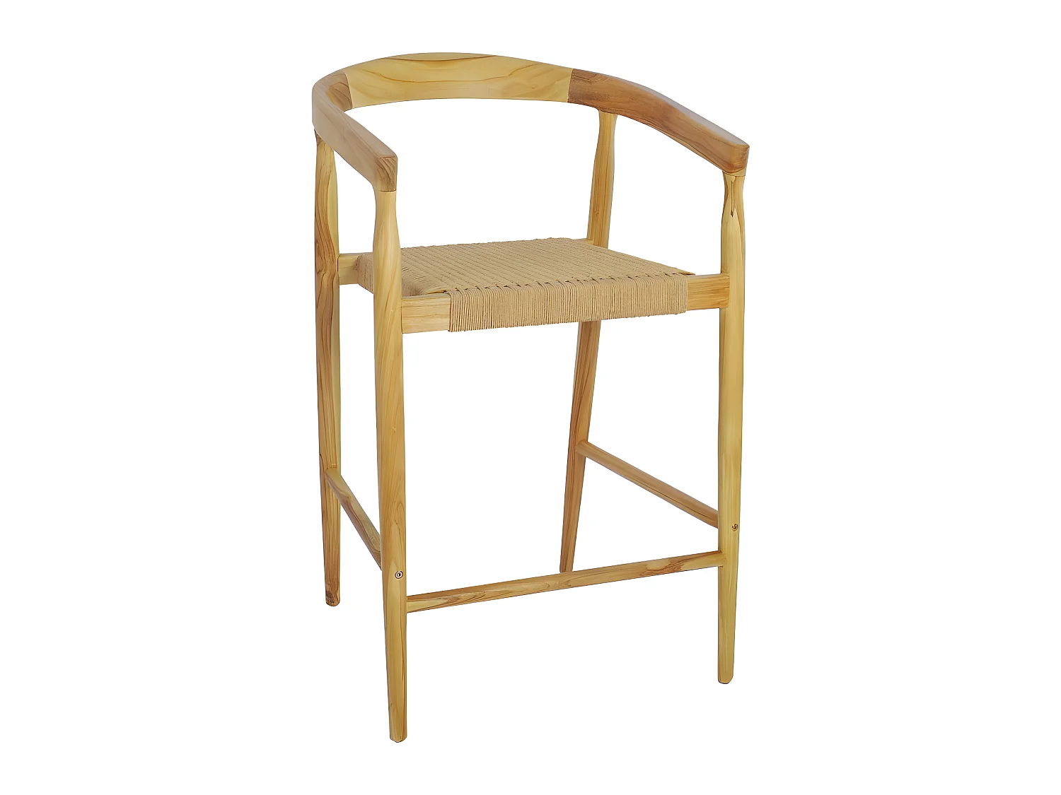Buri - Lot de 2 fauteuils de bar en teck et corde tressé H65cm - Bois clair