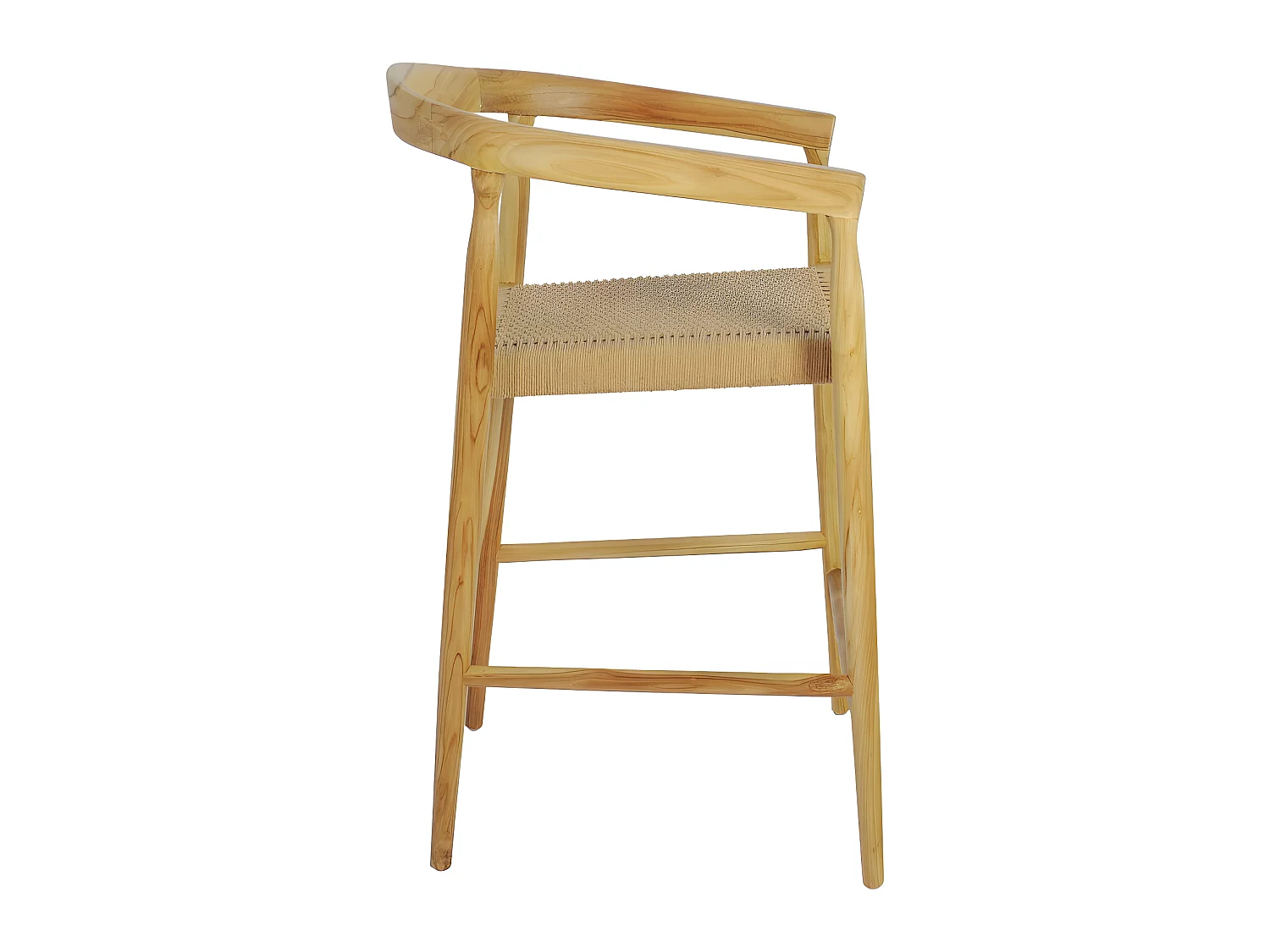 Buri - Lot de 2 fauteuils de bar en teck et corde tressé H65cm - Bois clair