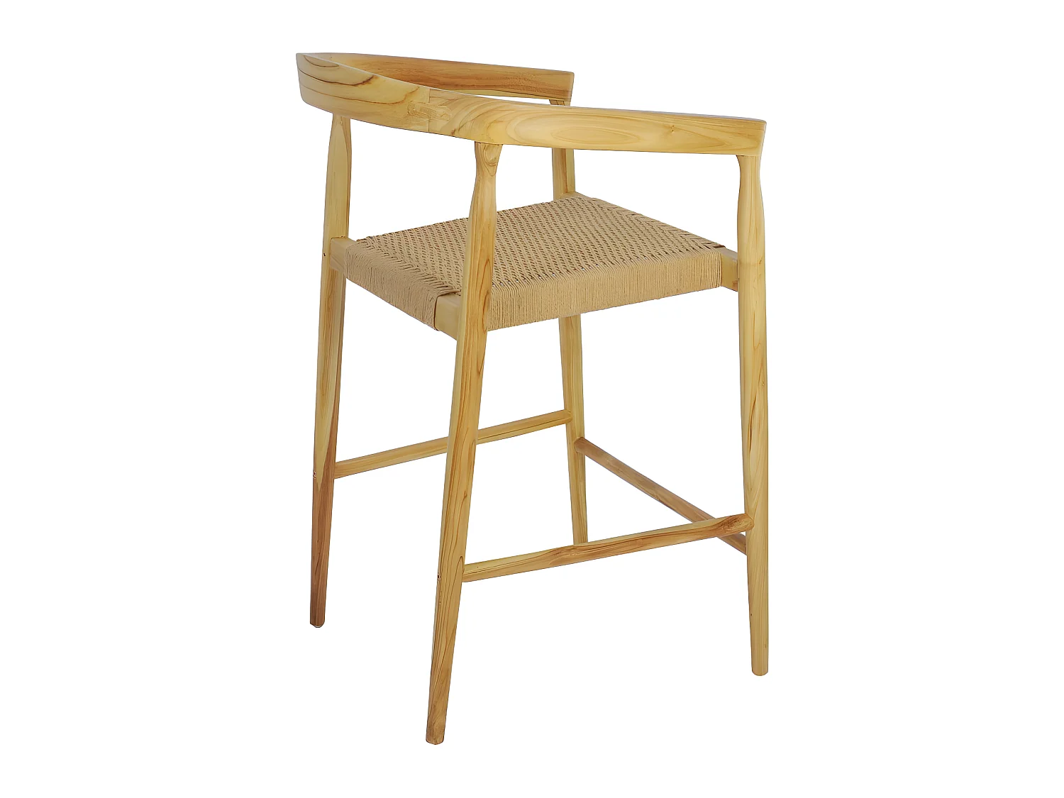 Buri - Lot de 2 fauteuils de bar en teck et corde tressé H65cm - Bois clair
