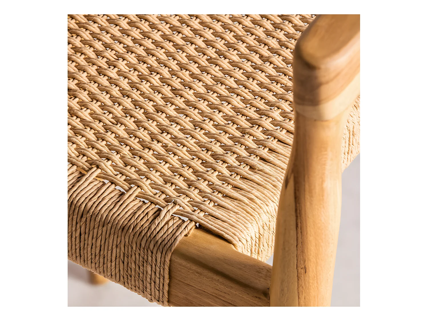 Buri - Lot de 2 fauteuils de bar en teck et corde tressé H65cm - Bois clair