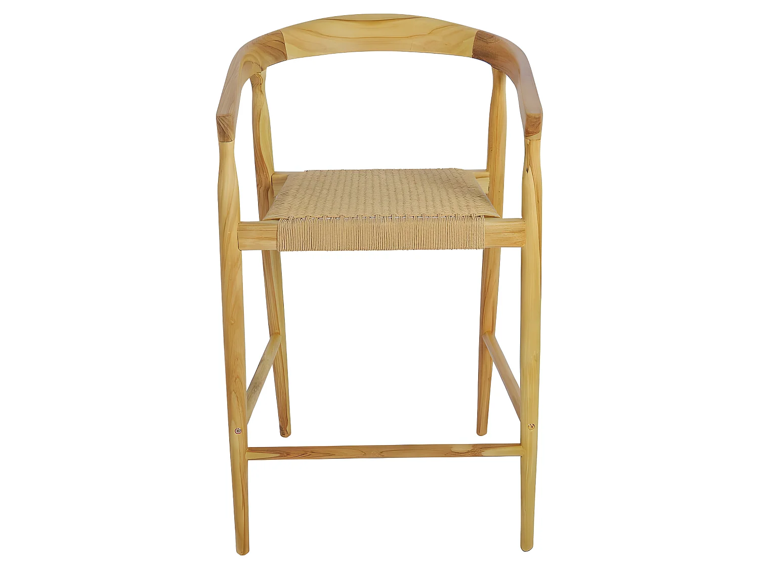Buri - Lot de 2 fauteuils de bar en teck et corde tressé H65cm - Bois clair