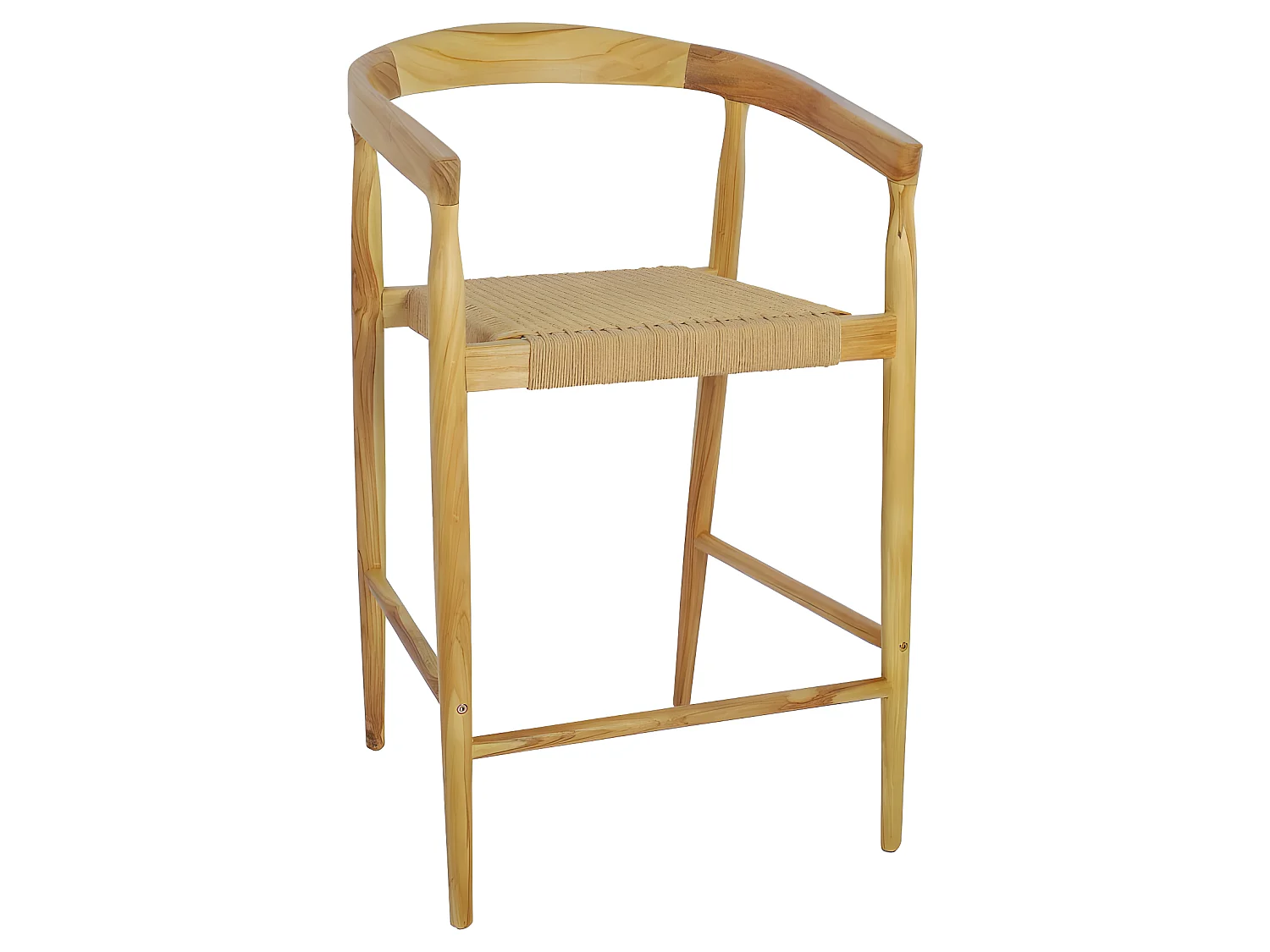 Buri - Lot de 2 fauteuils de bar en teck et corde tressé H65cm - Bois clair
