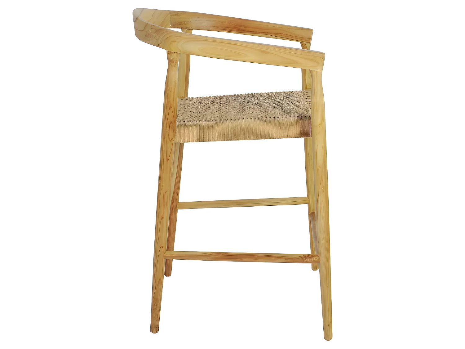 Buri - Lot de 2 fauteuils de bar en teck et corde tressé H65cm - Bois clair