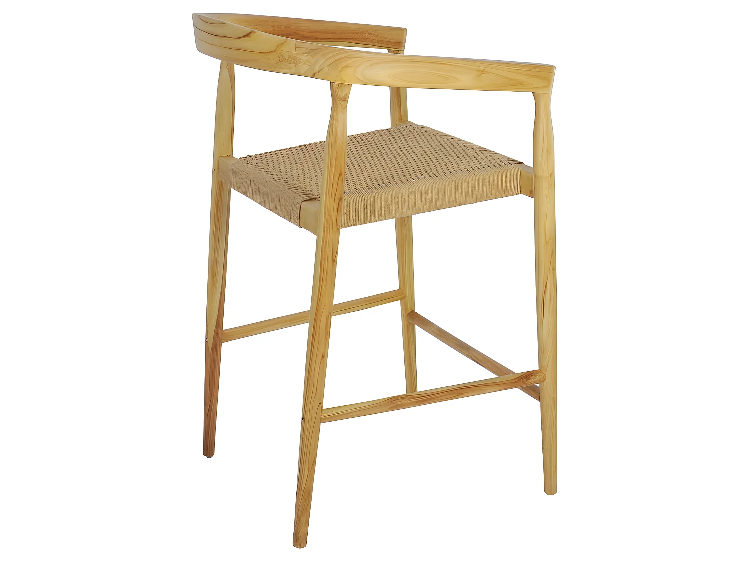 Buri - Lot de 2 fauteuils de bar en teck et corde tressé H65cm - Bois clair