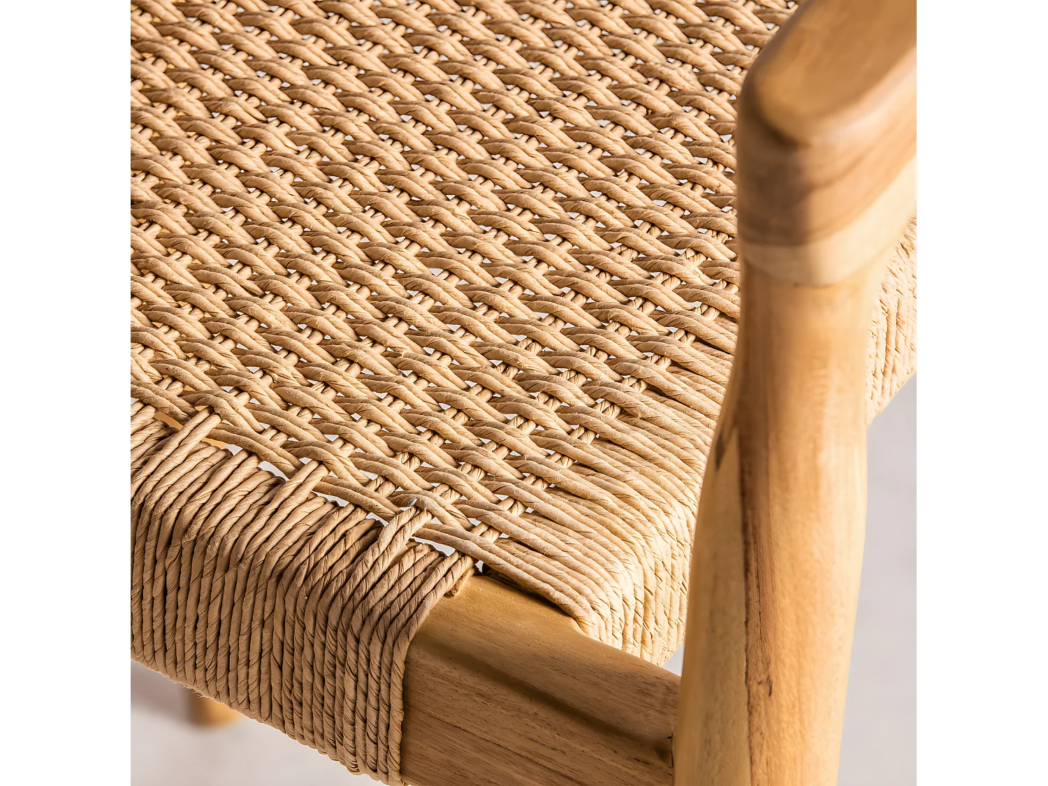 Buri - Lot de 2 fauteuils de bar en teck et corde tressé H65cm - Bois clair