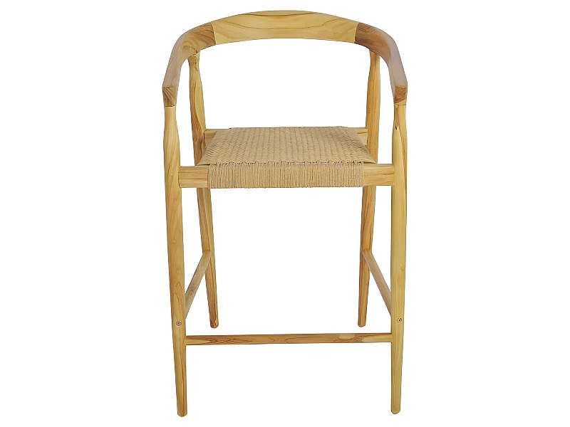 Buri - Lot de 2 fauteuils de bar en teck et corde tressé H65cm - Bois clair