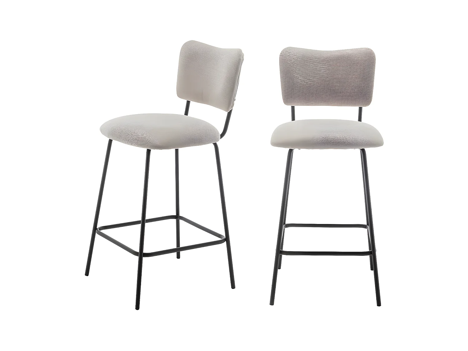 Vander - Lot de 2 chaises de bar en tissu et métal H65cm - Beige