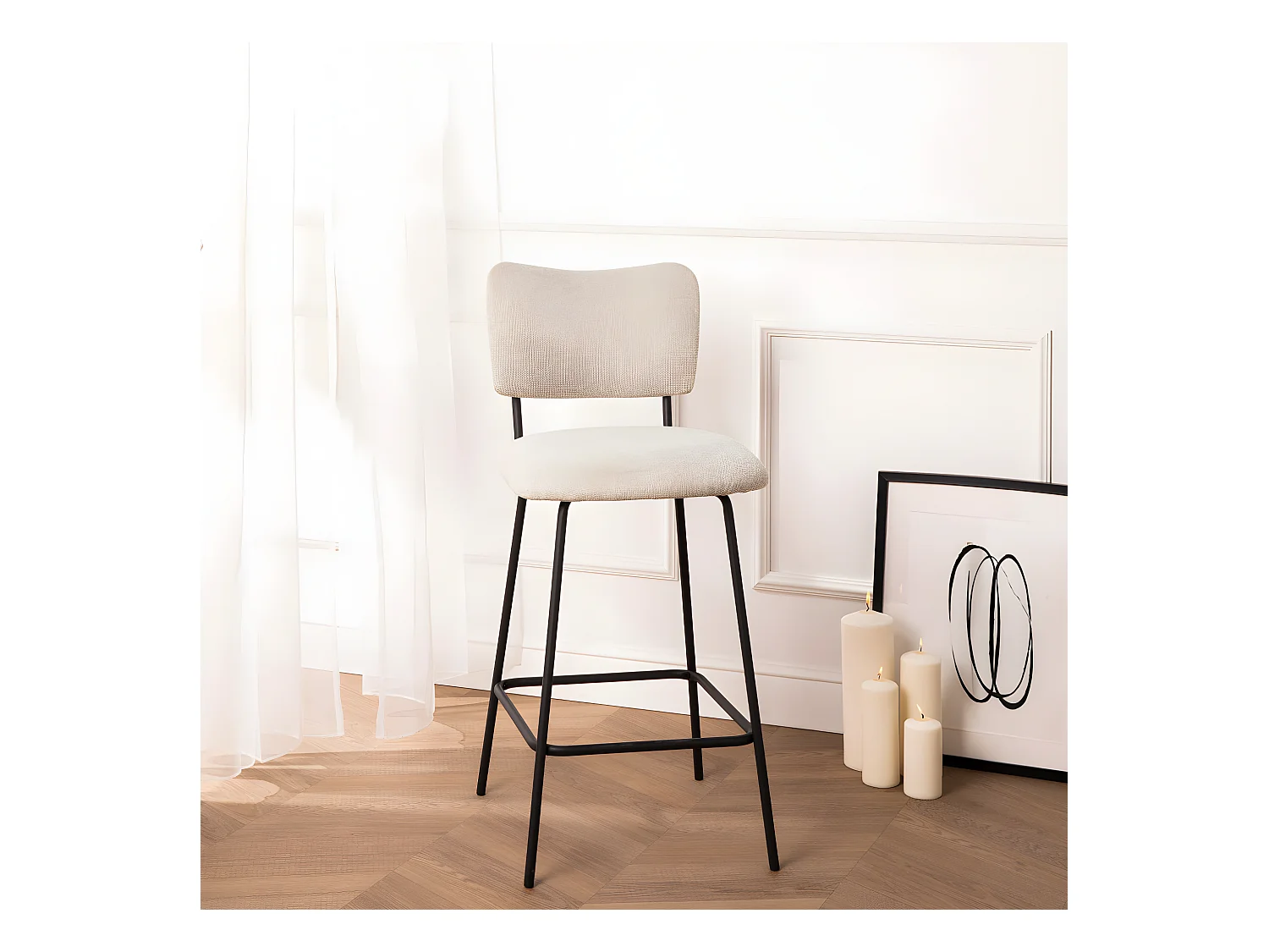 Vander - Lot de 2 chaises de bar en tissu et métal H65cm - Beige