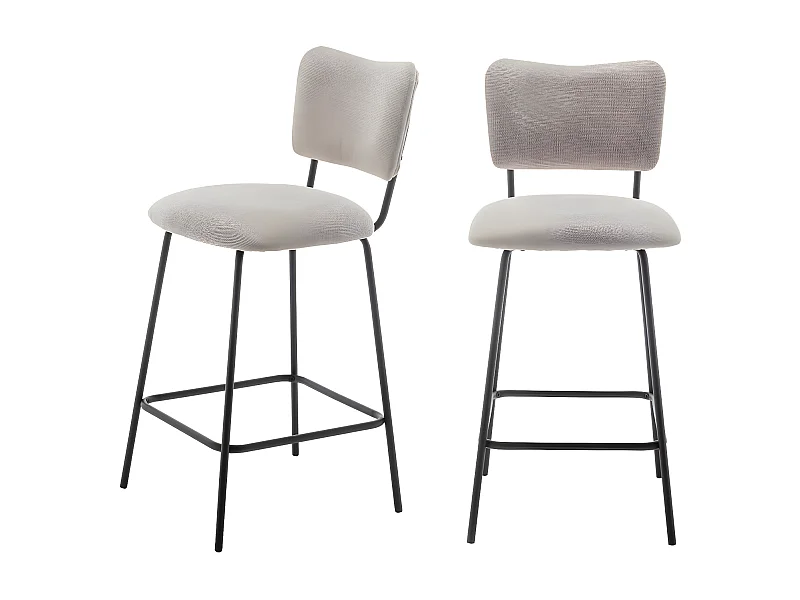 Vander - Lot de 2 chaises de bar en tissu et métal H65cm - Beige