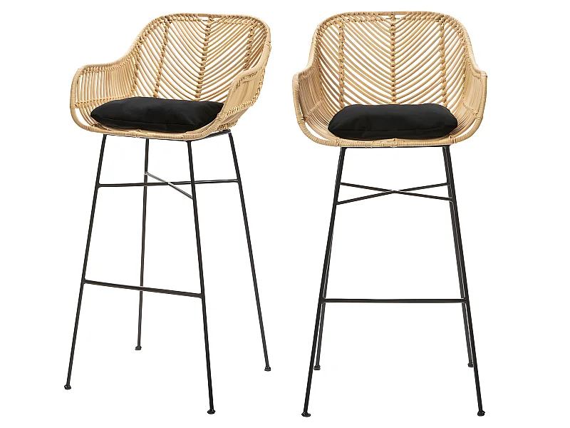 Nunuhai - Lot de 2 tabourets de bar en rotin H76cm - Naturel
