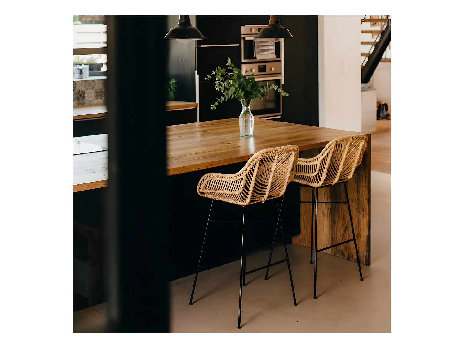 Nunuhai - Lot de 2 tabourets de bar en rotin H76cm - Naturel