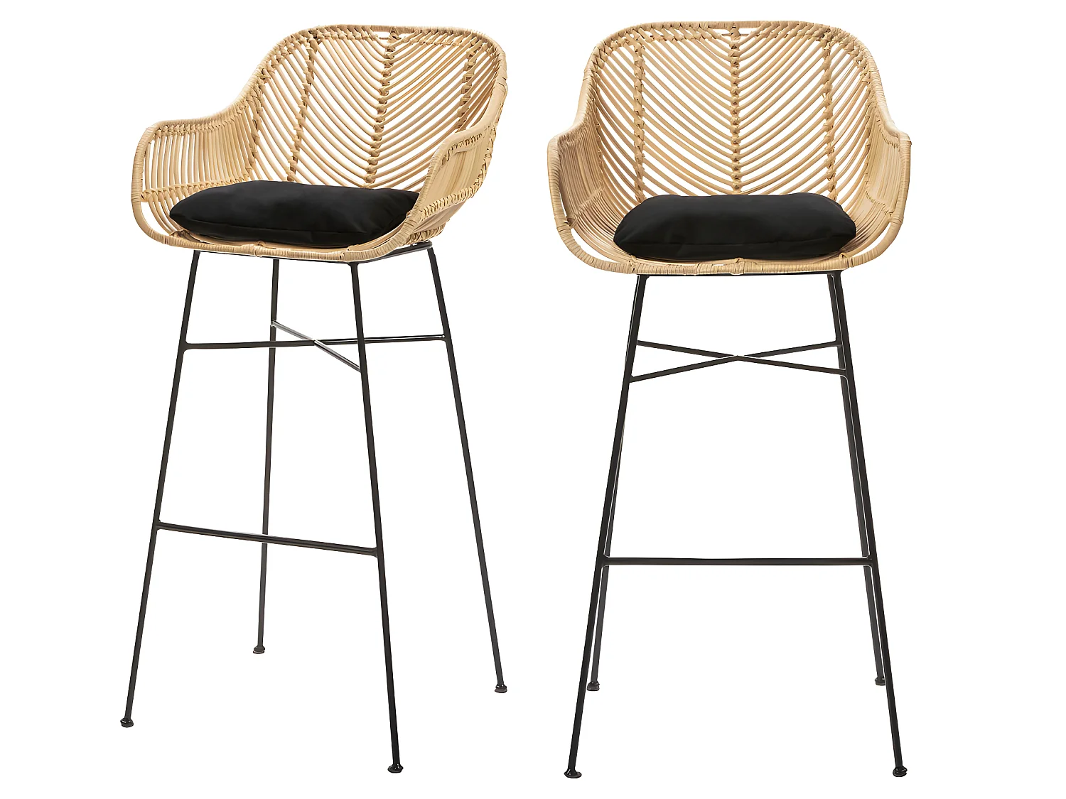 Nunuhai - Lot de 2 tabourets de bar en rotin H76cm - Naturel