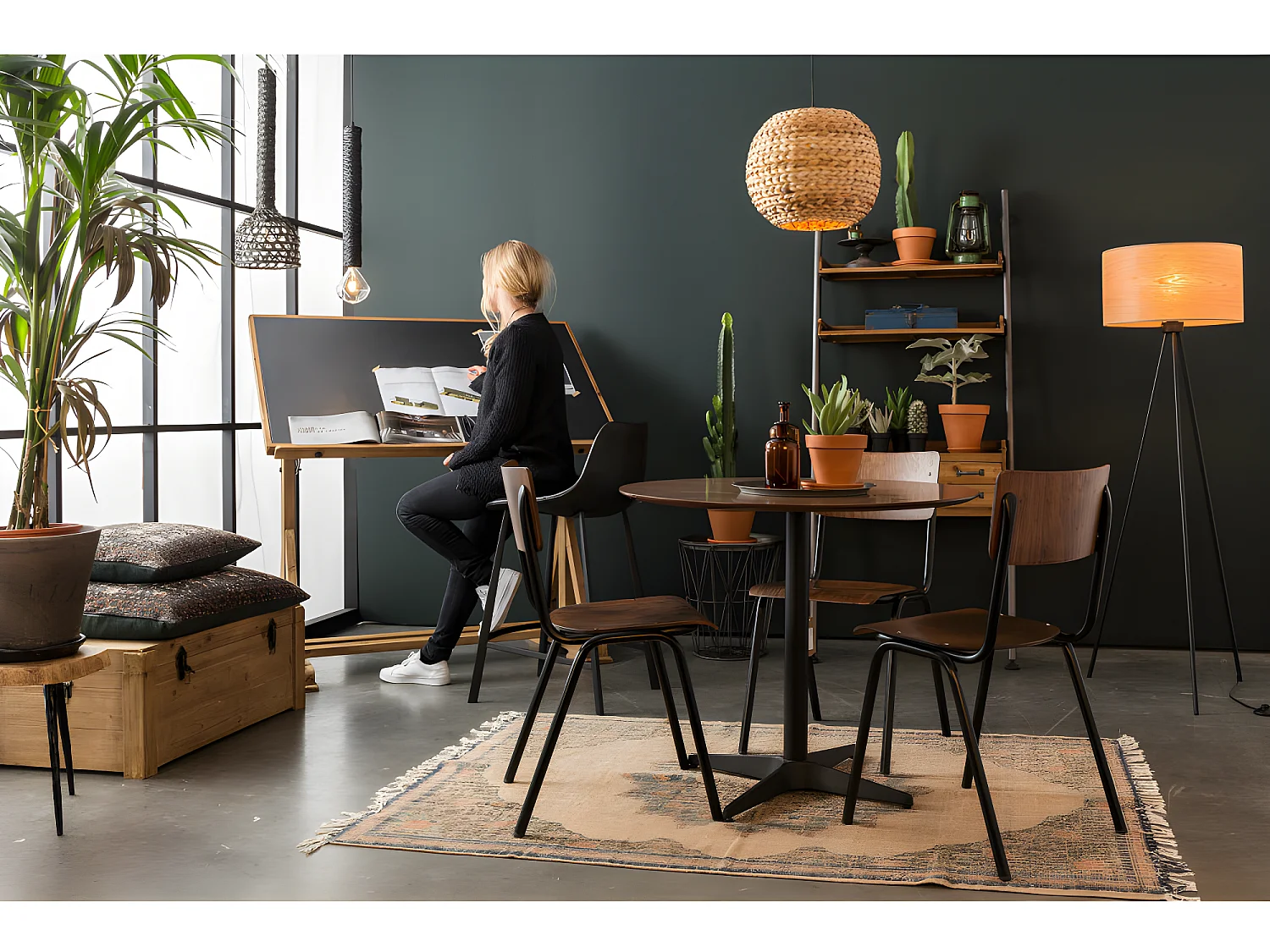 Franky - Lot de 2 tabourets de bar vintage H65cm - Noir