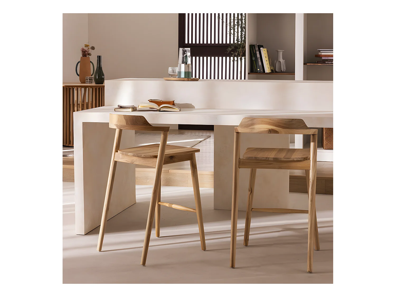 Joko - Lot de 2 chaises de bar en teck H75cm - Bois